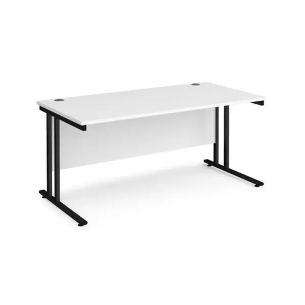 Image of Office Desk 1600mm Rectangular Desk With Cantilever Leg White Tops With Black Frames 800mm Depth Maestro 25