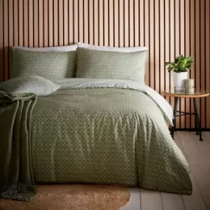 Image of Orson Geometric Duvet Cover and Pillowcase Set Khaki Green Khaki (Green)