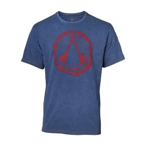 Image of Assassins Creed - Crest Logo Faux Denim Mens Medium T-Shirt - Blue