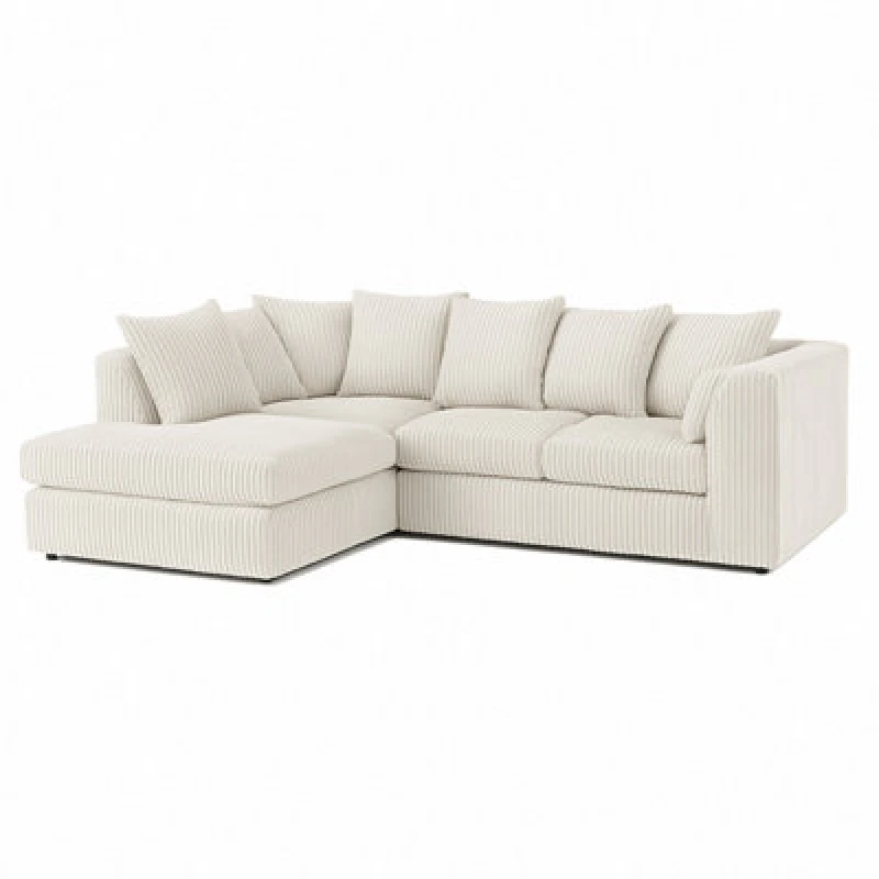 Image of Furnishings For Less UK Luxor Jumbo Cord 4 Seater Corner Sofa Cream Left Hand Facing