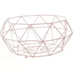 Image of Fruit Basket Polygon Shaped Baskets For Vegetable Storage In Kitchen With Rose Pink Finish Wire Frame Veg / Fruits Storage Rack 32 x 15 x 32