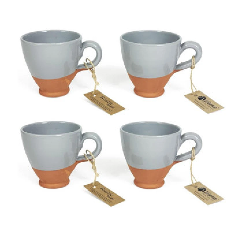 Image of Verano Spanish Ceramics Rustic Pastel Half Dipped Terracotta Kitchen Set Of 4 Everyday Cups Grey 9.5Cm