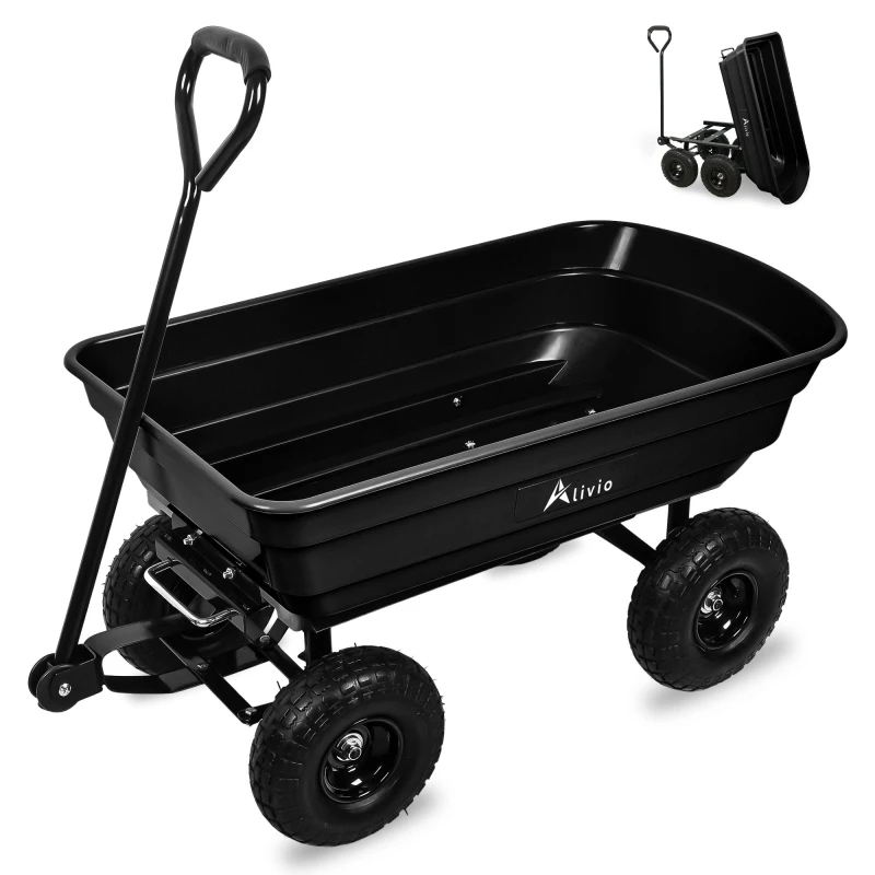 Image of Alivio Garden Tipping Wheelbarrow Cart 75L with 10" Pneumatic Wheels Heavy Duty (Black) in Black Unisex