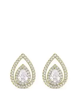 Image of Jon Richard Gold Plated Crystal Cubic Zirconia Open Pear Drop Stud Earrings, Yellow Gold, Women