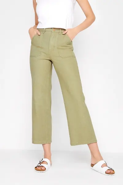 Image of Long Tall Sally Tall Wide Leg Cropped Trousers Green