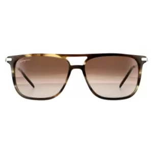 Image of Square Striped Khaki Brown Gradient Sunglasses