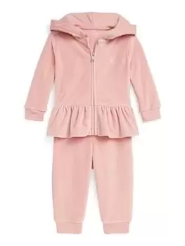 Image of Ralph Lauren Baby Girls Peplum Hem Zip Through Jog Set - Rose, Rose, Size 9 Months