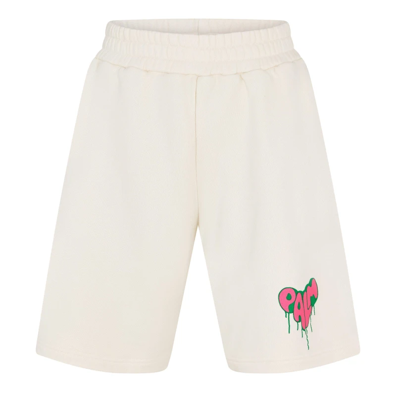 Image of Palm Angels Mens Fleece Jogger Shorts White Fuchsi male L