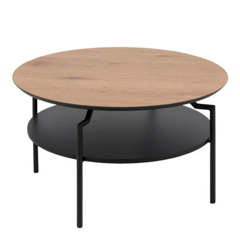 Image of Furniture To Go Goldington Round Coffee Table With Oak Top & Black Legs