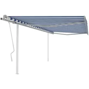Image of Vidaxl - Manual Retractable Awning with Posts 4.5x3.5 m Blue and White Blue