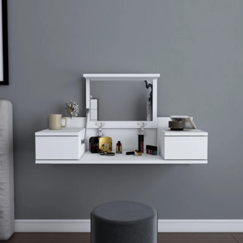 Image of Decorotika Zen Floating Wall Mounted Vanity Desk With Mirror - White