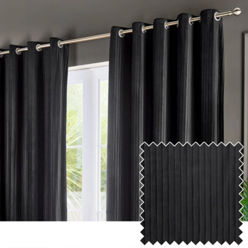 Image of Paoletti Paoletti Corinthian Velvet Room Darkening Eyelet Curtains in Black Size: 168cm width x 183cm drop Black 168cm width x 183cm drop Unisex 502
