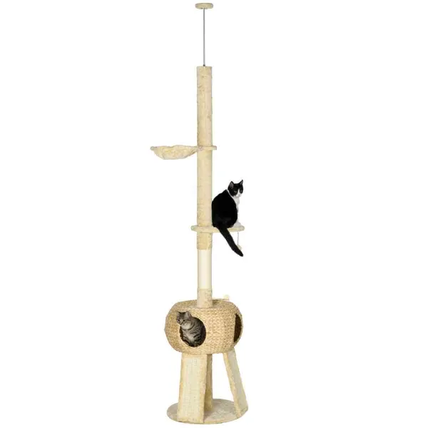 Image of PawHut 255cm Cat Tree Tower w/ Scratching Post - Beige