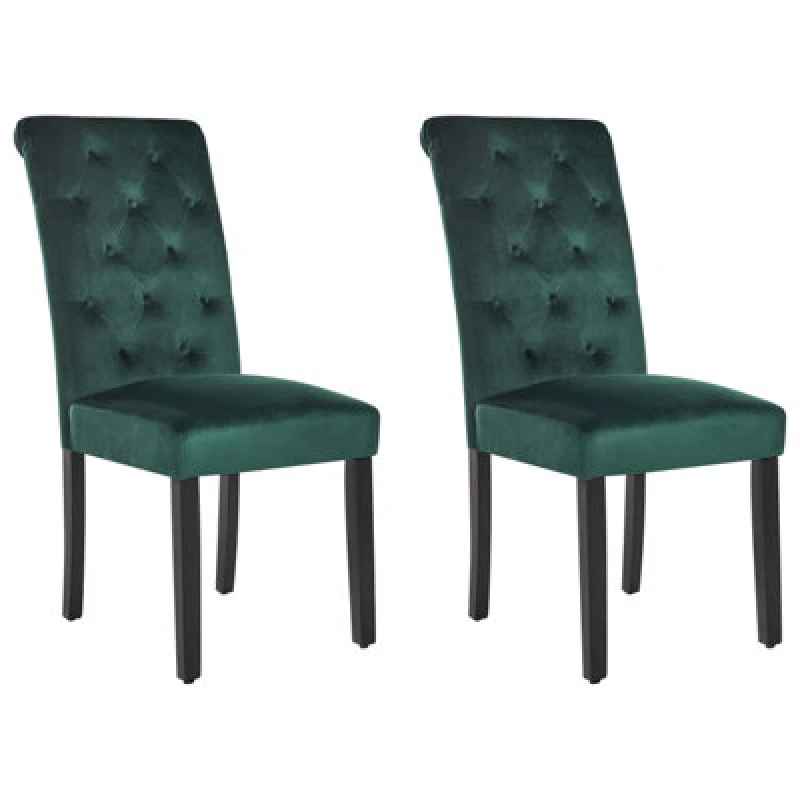Image of Beliani Set Of 2 Dining Chairs Velva Velvet Dark Green