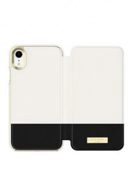 Image of Kate Spade New York New York Folio Case For iPhone Xr - Color Block Cement/Black/Gold Logo Plate
