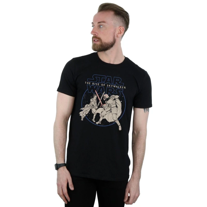 Image of Disney Men Star Wars The Rise Of Skywalker Rey And Kylo Combat T-Shirt in Black Size: Small Black S Male 5059400157314