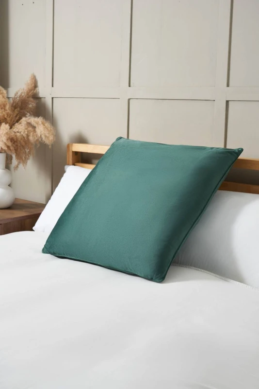 Image of BHS Large Velour Piped Cushion in Green Green Unisex