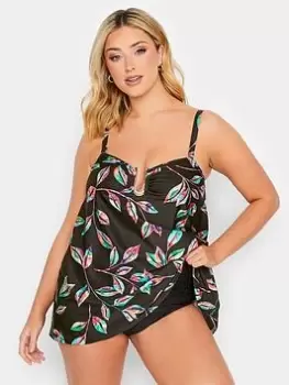 Image of Yours Neon Tropic Metal Trim A-line Tankini, Black, Size 18, Women