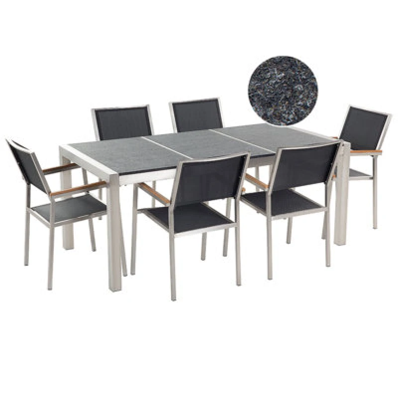 Image of Beliani Garden Dining Set 6 Seater Grosseto Triple Plate Granite Flamed Black