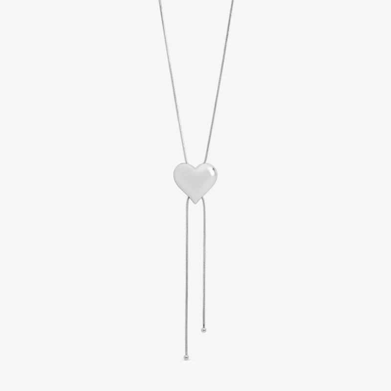 Image of Mood Silver Plated Polished Heart Slider Necklace Silver female One Size