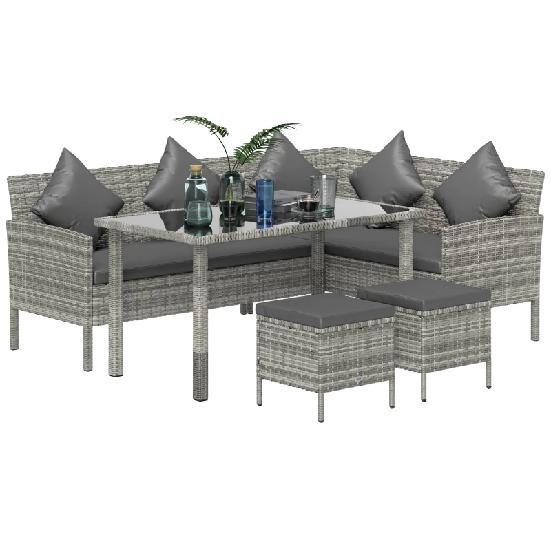 Image of Outsunny 5Pcs Rattan Dining Corner Sofa Set - Garden Furniture Set - Dark Grey TJ Hughes 5061025098453