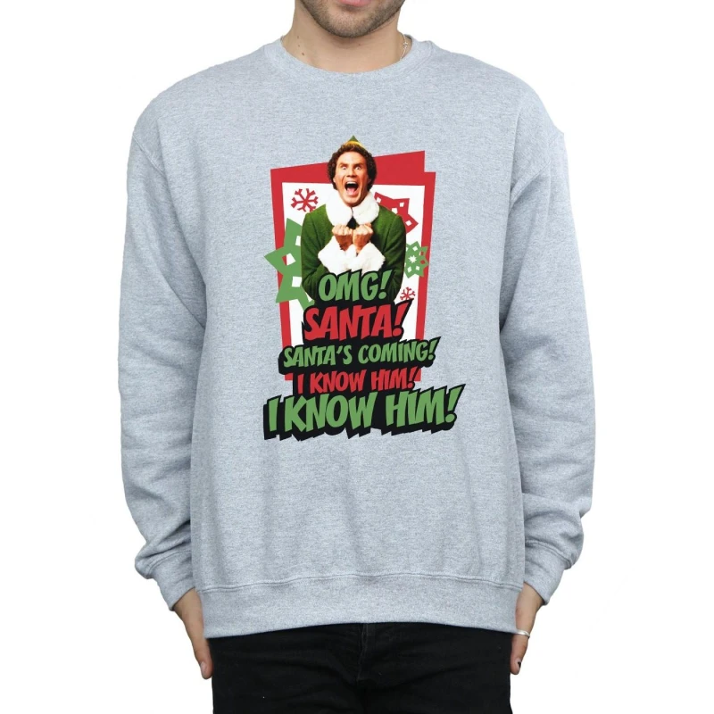 Image of Elf Elf Men OMG Santa Sweatshirt in Grey Size: Small Grey S Male 5057736309582