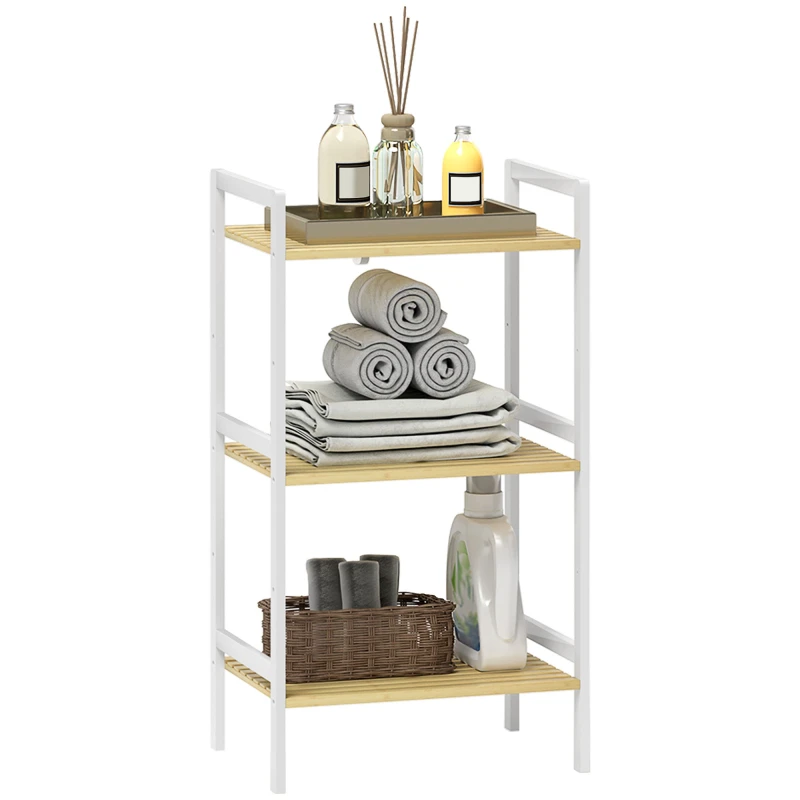 Image of HOMCOM 3-Tier Bamboo Bathroom Storage Shelf with Adjustable Rack, Natural, Yellow 834-767V00WT