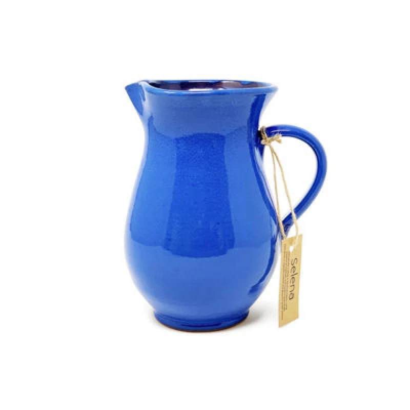 Image of Verano Spanish Ceramics Selena Glazed Hand Dipped Solid Colour Kitchen Dining Pourer Jug Blue 1L (H) 19Cm