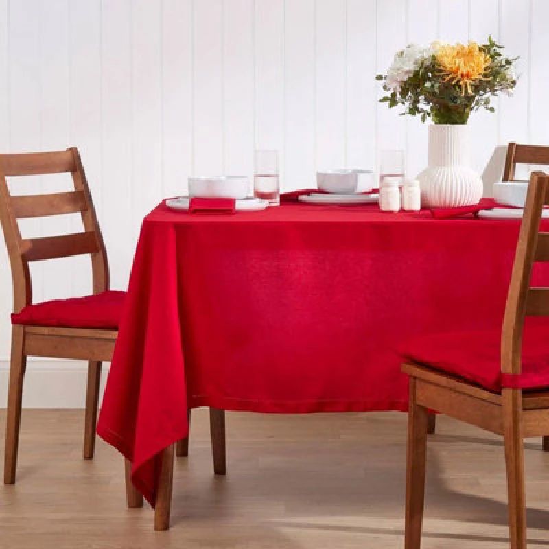 Image of Homescapes Plain Cotton Tablecloth, 137cm x 178cm Red