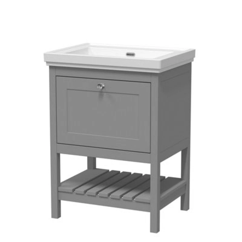 Image of Balterley Bathroom Floor 1 Drawer Vanity & 0 Tap Hole Basin, Cool Grey, 630mm in Grey Grey Unisex