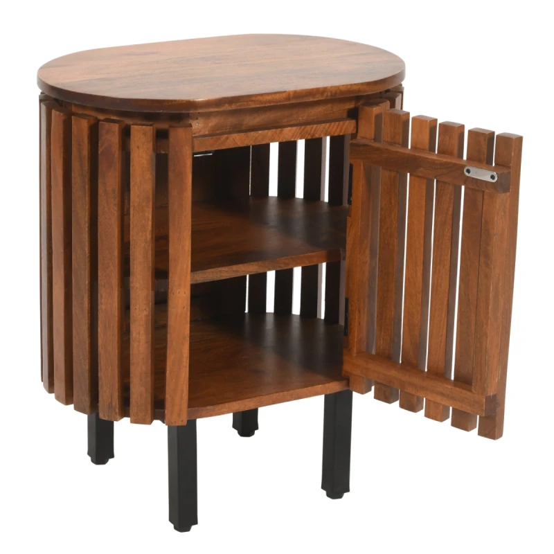 Image of Indian Hub Slatted Mango Wood Bedside Table