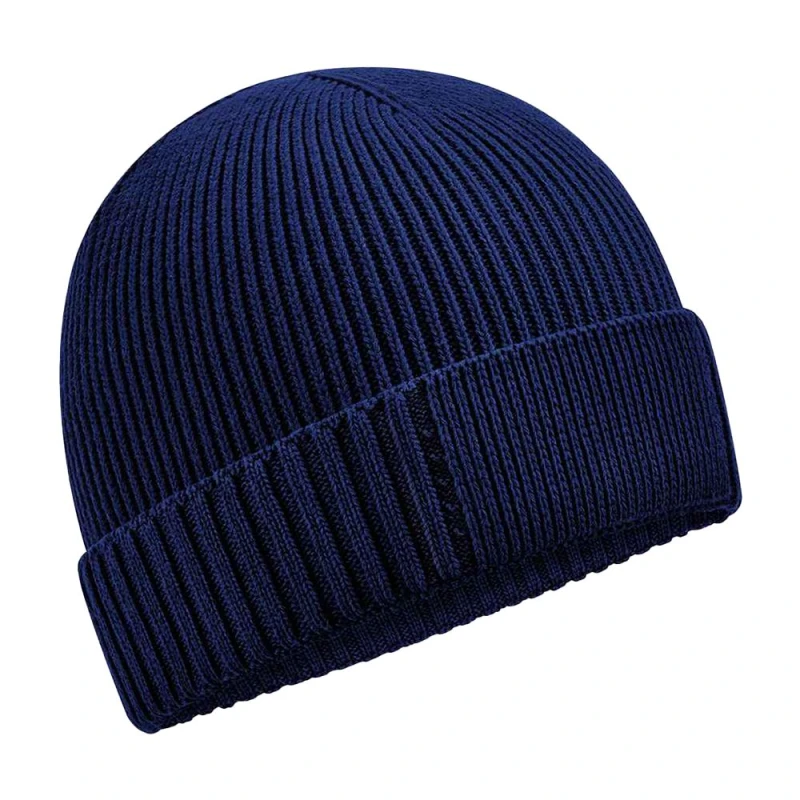 Image of Beechfield Beechfield Men Cotton Engineered Patch Beanie in Navy Navy One Size Male 5063425890538