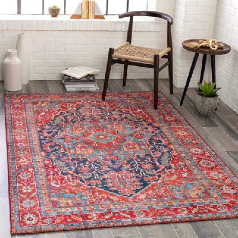 Image of Livabliss Vintage Oriental Boho Bright Red Loredana Area Rug 152 X 229cm - Easy Care, Non Shedding, Ideal For Living Room & Bedroom
