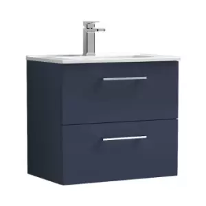 Image of Nuie Arno Matt Electric Blue 600mm Wall Hung 2 Drawer Vanity Unit with 18mm Profile Basin - ARN1724B - Electric Blue