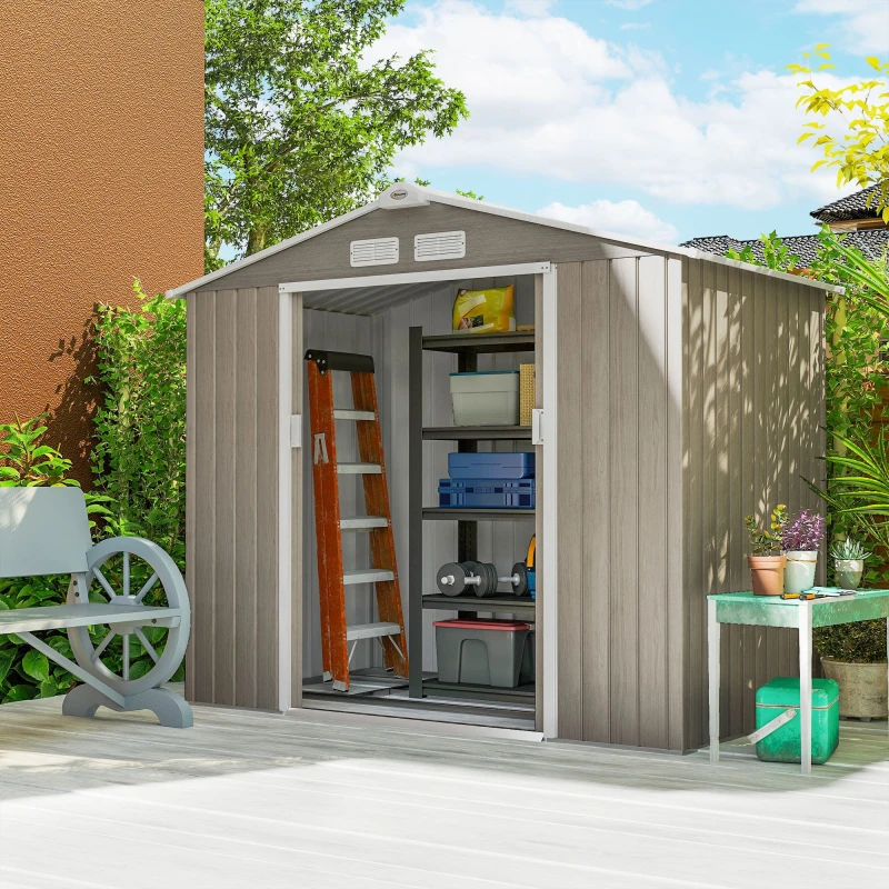 Image of Outsunny Shed Storage Unit w/ Floor Foundation, Air Vent, Brown 845-030V00LG