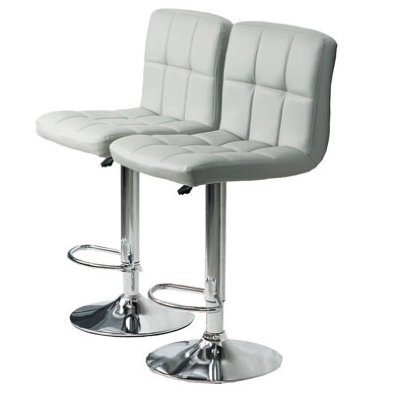 Image of Gr8 Home Set Of 2 Light Grey Faux Leather Swivel Chairs Breakfast Bar Stool Chrome Gas Lift