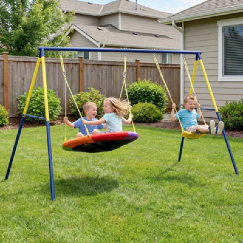 Image of Aiyaplay Kids Swing Set With Double Swings, Metal Frame, 150Kg Capacity