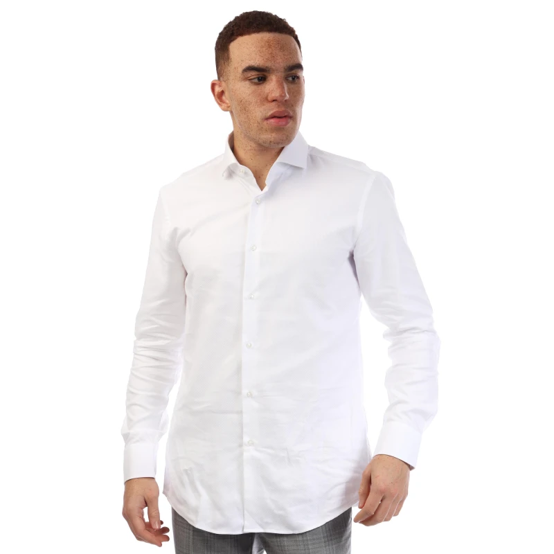 Image of Boss Mens H Hank Spread Long Sleeve Oxford Shirt White male 15 inch