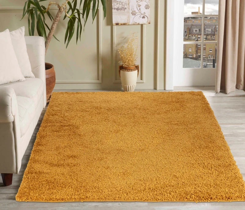 Image of Desire Rugs Plain Living Room Shaggy Area Rugs Gold 160X230 Cm
