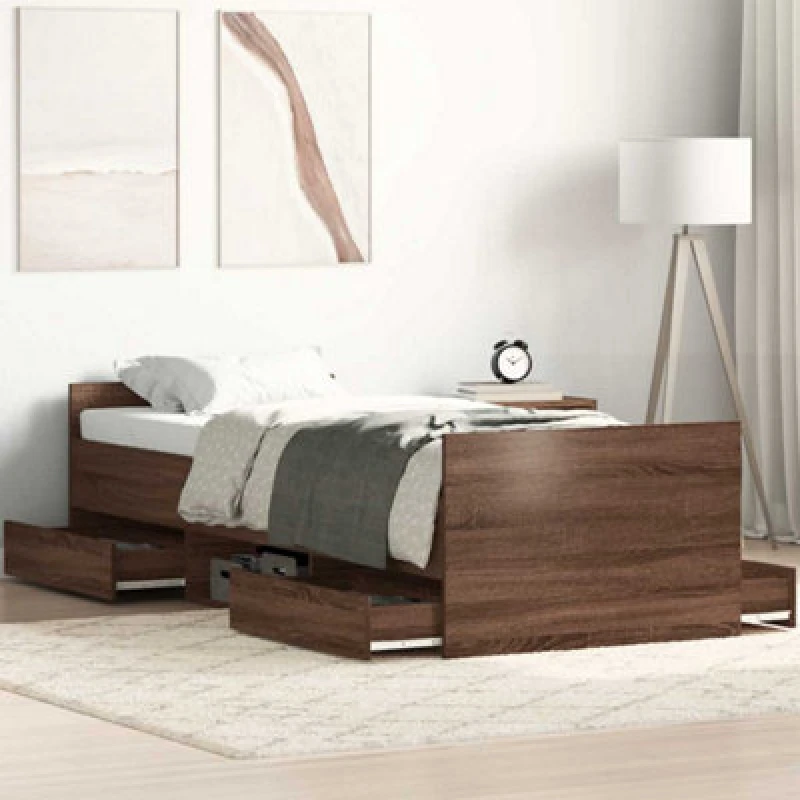 Image of Vidaxl Bed Frame Without Mattress Brown Oak 75X190 Cm Small Single