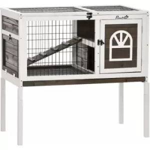 Image of Pawhut - Wooden Rabbit Hutch, Small Animal House w/ Removable Tray, Openable Roof - Brown