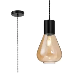 Image of Corinth Narrow Ceiling Pendant, E27, Satin Black, Amber Glass
