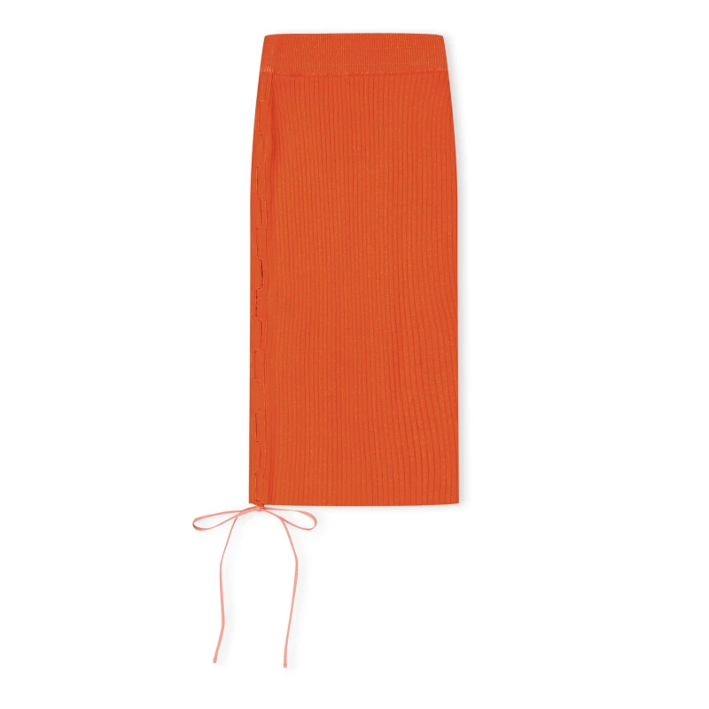 Image of Off White Womens Knitted Midi Skirt Coral Red female 6 (2XS)