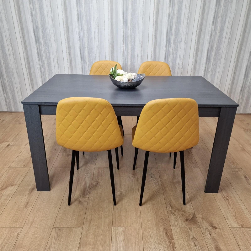 Image of KOSY KOALA KOSY KOALA Grey Dining Table with 4 Mustard Stitched Chairs, Kitchen Dining Set in Dark Grey Dark Grey One Size Unisex 5060711587196