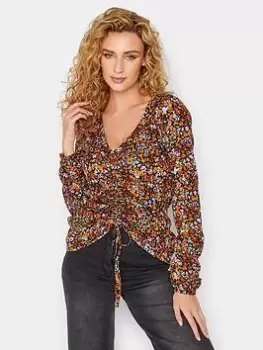 Image of Long Tall Sally Ditsy Floral Ruched L/S Top - Black, Size 24, Women