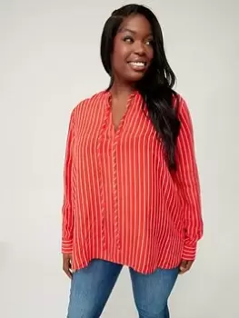 Image of Tommy Hilfiger Curve Cupro V-Neck Blouse - Red, Size 48, Women