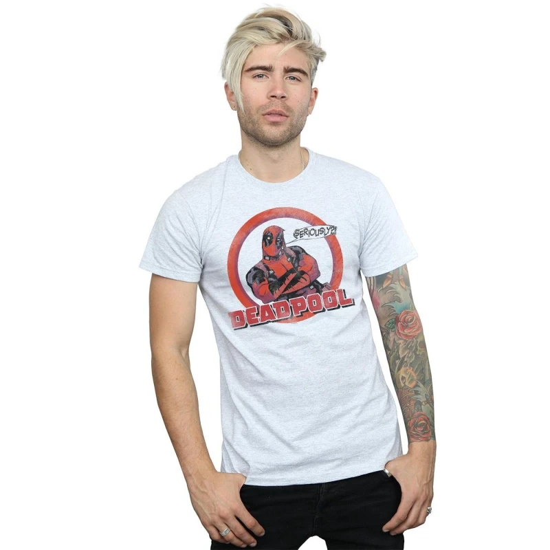 Image of Marvel Marvel Men Deadpool Seriously Speech Bubble T-Shirt in Grey Size: Small Grey S Male 5057981172344