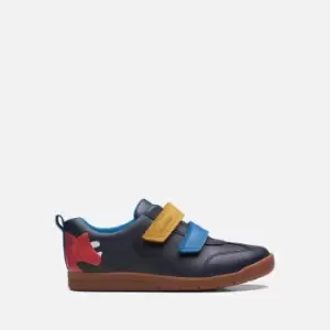 Image of Clarks Kids Den Play Leather Shoes - Navy - UK 10 Kids