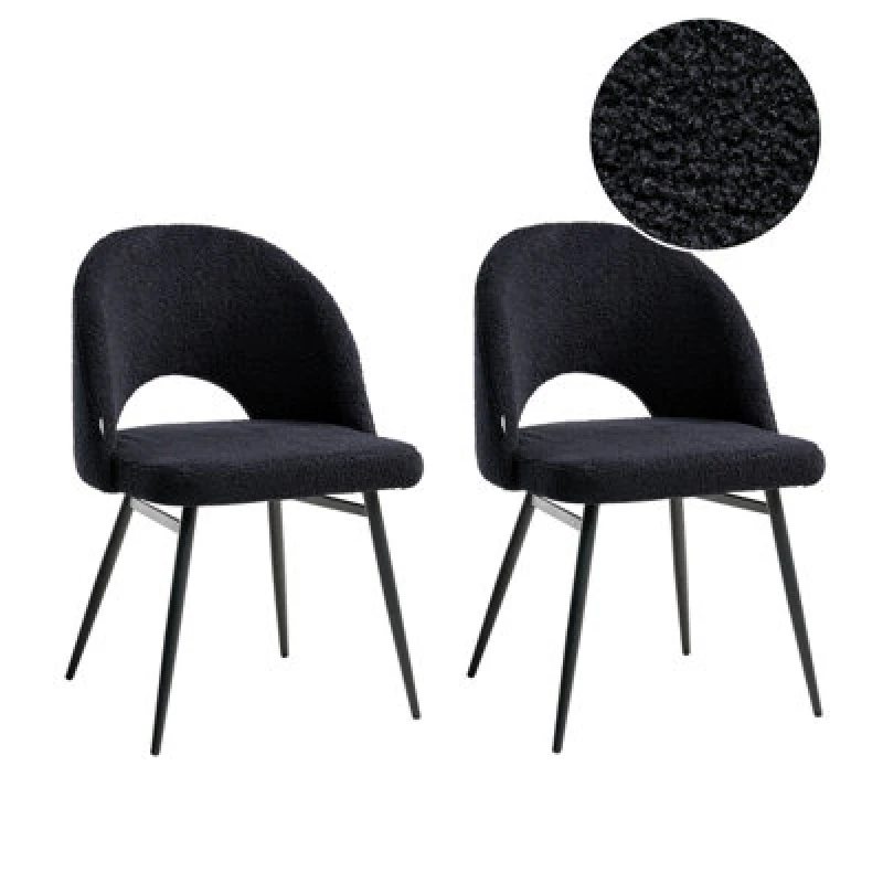 Image of Beliani Set Of 2 Dining Chairs Onaga Boucle Black