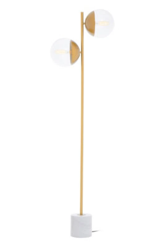 Image of Orsina Double Glass Globe Two Light Gold Finish Floor Lamp, Minimalist Bedroom Lamp, Sturdy Tall Lamp On Floor